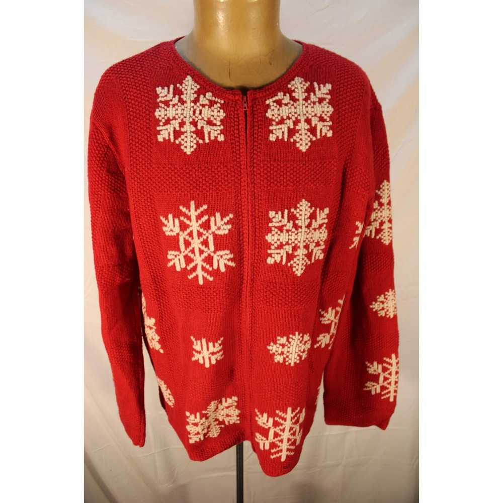 Casual‎ Corner Christmas Sweater Lambswool Size XL Red Snowflakes Vintage